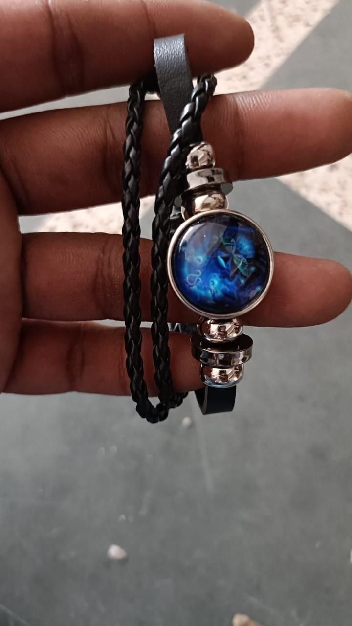Pulsera Ajustable de Cuero Negro con Guardián de la Constelación del Zodiaco